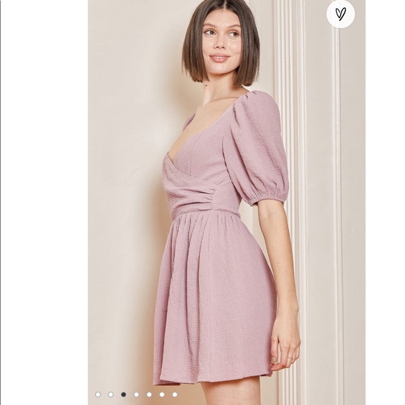 NWOT Little Bit In Love Dusty Purple Surplice Puff Sleeve Mini Dress - Picture 6 of 7